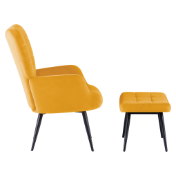 Modernul fotoliu tip uși în culoare galbenă cu suport pentru picioare.