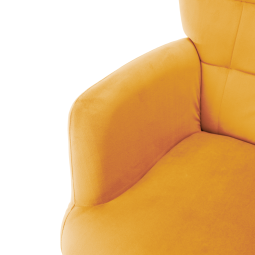 Modernul fotoliu tip uși în culoare galbenă cu suport pentru picioare.