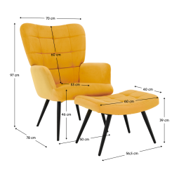 Modernul fotoliu tip uși în culoare galbenă cu suport pentru picioare.
