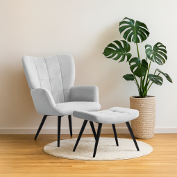 Kreslo cu suport HABEN, catifea gri deschis / construcție neagră