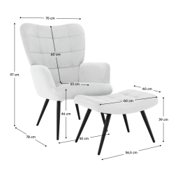 Kreslo cu suport HABEN, catifea gri deschis / construcție neagră