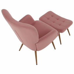 Kurs z catifea cu urechi, de culoare roz, cu taburet.