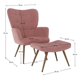 Kurs z catifea cu urechi, de culoare roz, cu taburet.