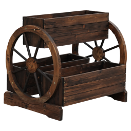 Dulap de flori din lemn SABA, maro, lemn de molid, stil rural cu roți