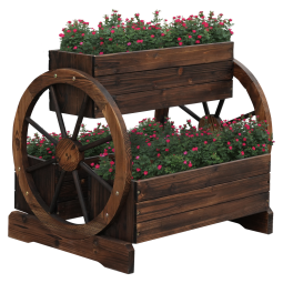 Dulap de flori din lemn SABA, maro, lemn de molid, stil rural cu roți