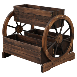 Dulap de flori din lemn SABA, maro, lemn de molid, stil rural cu roți