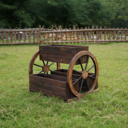 Dulap de flori din lemn SABA, maro, lemn de molid, stil rural cu roți
