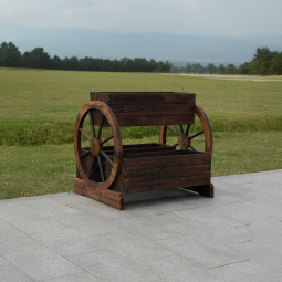 Dulap de flori din lemn SABA, maro, lemn de molid, stil rural cu roți