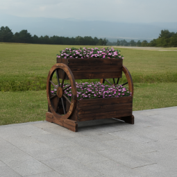 Dulap de flori din lemn SABA, maro, lemn de molid, stil rural cu roți