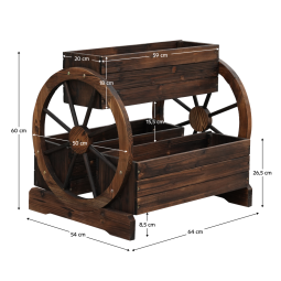 Dulap de flori din lemn SABA, maro, lemn de molid, stil rural cu roți