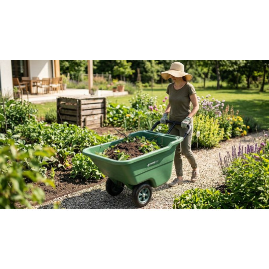 Vagonetă pentru grădină de culoare verde, max. 50 kg, 90 litri