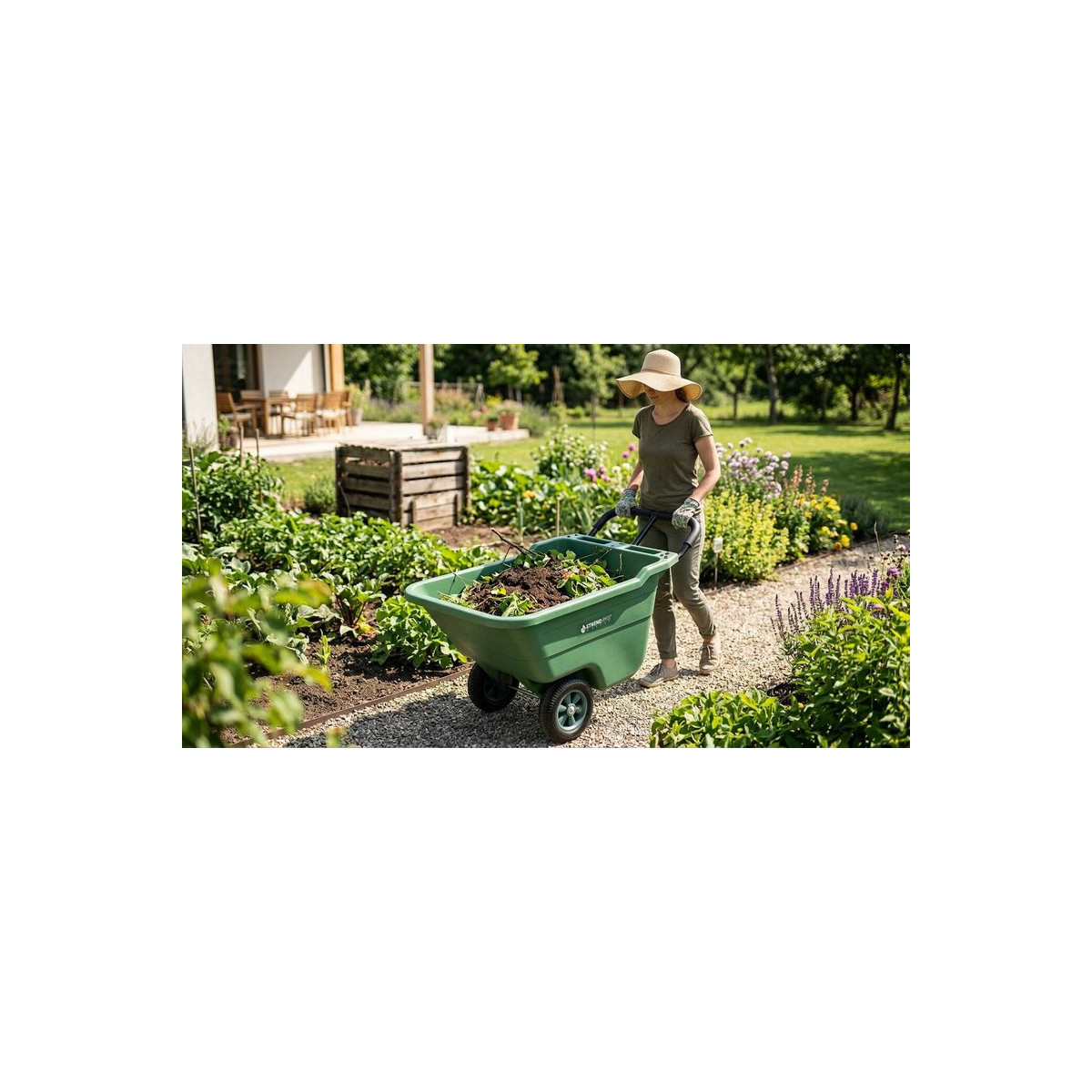 Vagonetă pentru grădină de culoare verde, max. 50 kg, 90 litri