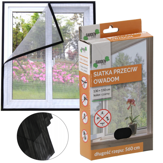 Rețea împotriva insectelor pentru fereastră 130 × 150 cm neagră