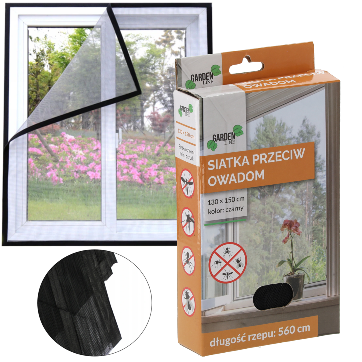Rețea împotriva insectelor pentru fereastră 130 × 150 cm neagră