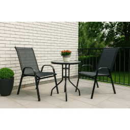 Set de mobilier de terasă cu o masă cu diametrul de 60 cm și 2 scaune.