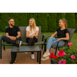 Mobilier de grădină cu canapea, două scaune și o masă de cafea