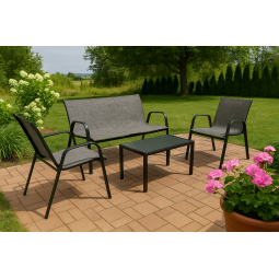 Mobilier de grădină cu canapea, două scaune și o masă de cafea