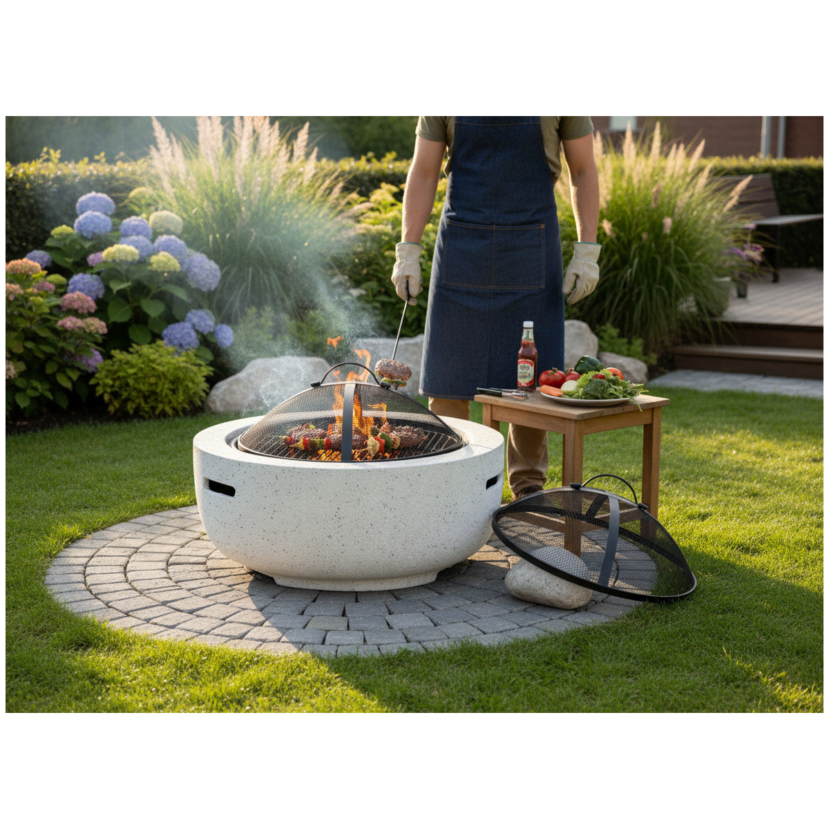 Fiecare grătar de exterior cu capac și lojă de 60 × 60 × 42 cm – vas MgO cu grătar