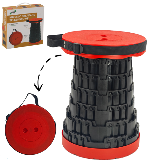 Scaun telescopic pliabil de culoare roșie 7 – 45 cm | Capacitate de încărcare 200 kg