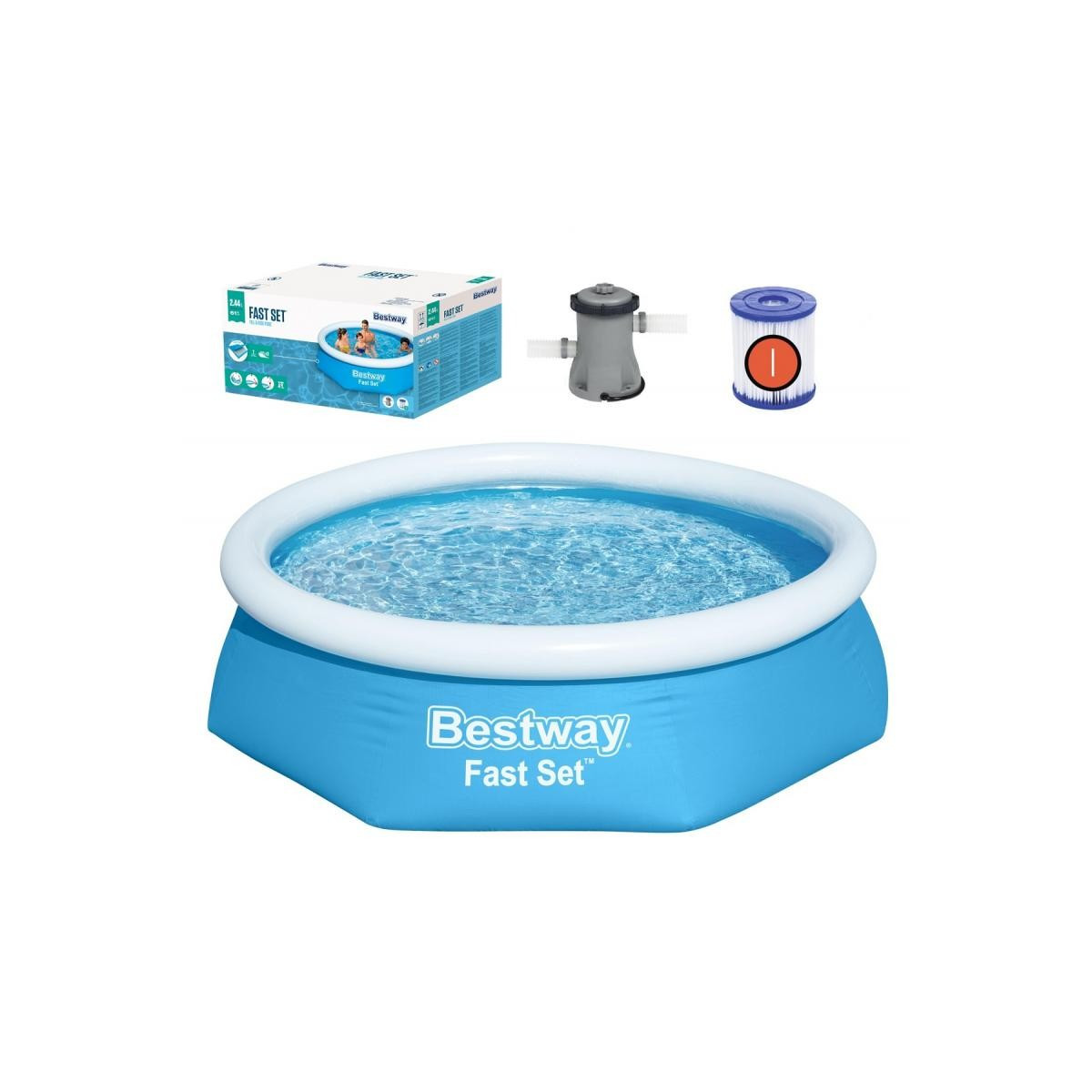 Bazin inflabil de calitate, de culoare albastră, cu dimensiunile 244x61 cm.