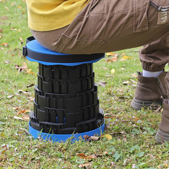 Scaun pliant telescopic de culoare albastră 7 – 45 cm | Capacitate de încărcare 200 kg
