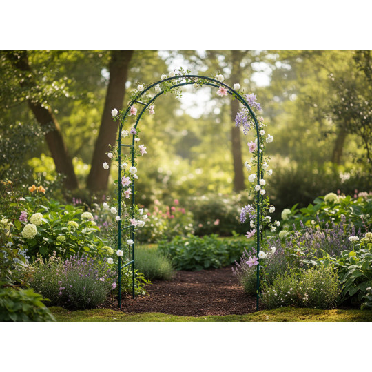 Pergolă de grădină 140 × 38 × 240 cm + ancore | Suport metalic pentru plante cățărătoare
