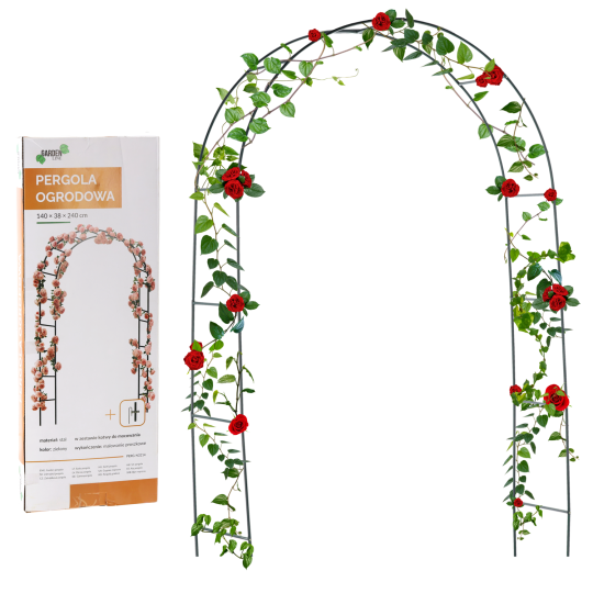 Pergolă de grădină 140 × 38 × 240 cm + ancore | Suport metalic pentru plante cățărătoare