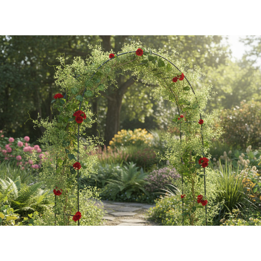 Pergolă de grădină 140 × 38 × 240 cm + ancore | Suport metalic pentru plante cățărătoare