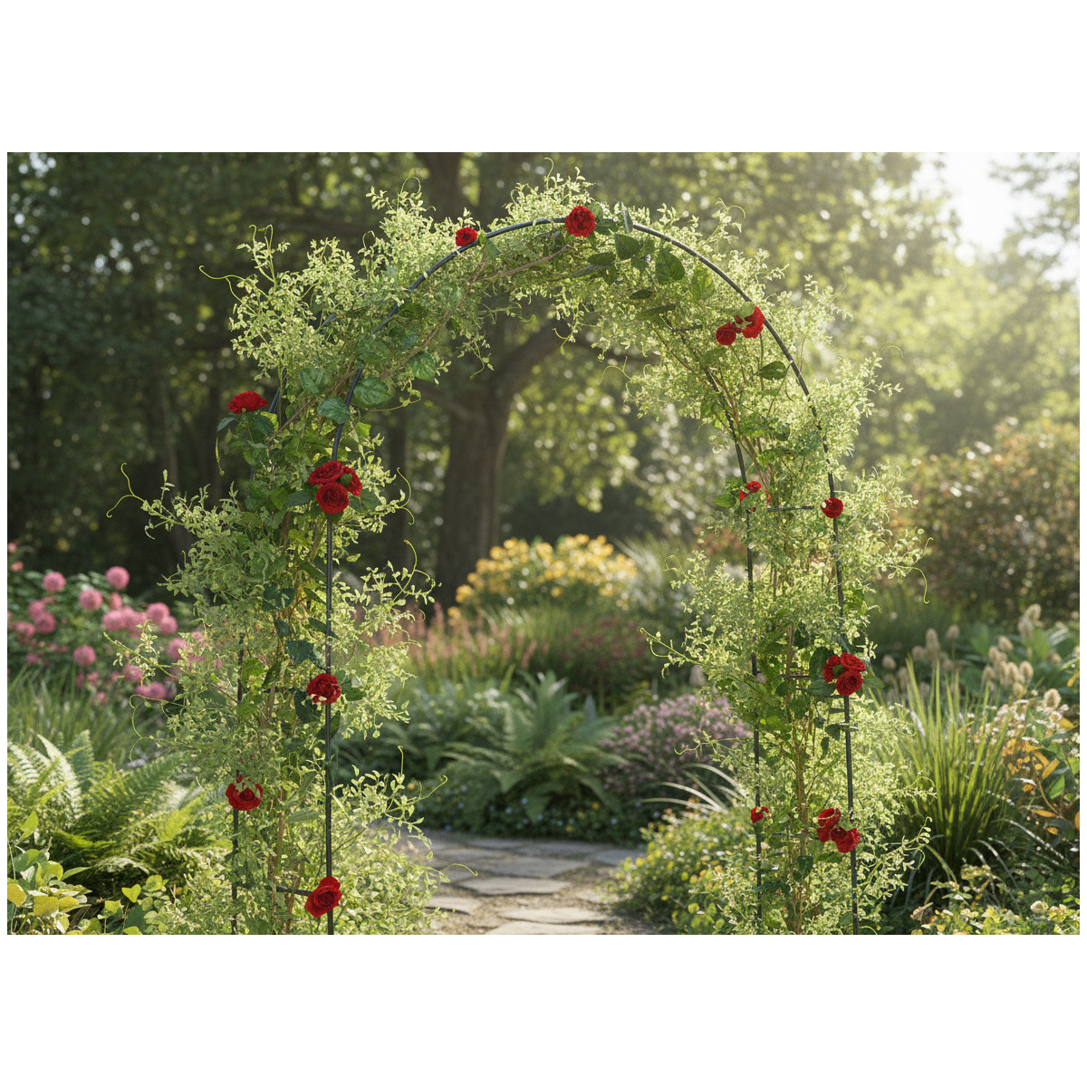 Pergolă de grădină 140 × 38 × 240 cm + ancore | Suport metalic pentru plante cățărătoare