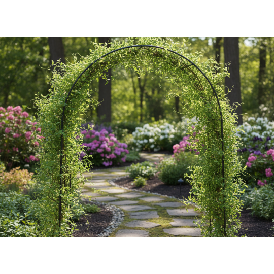 Pergolă de grădină 140 × 38 × 240 cm + ancore | Suport metalic pentru plante cățărătoare