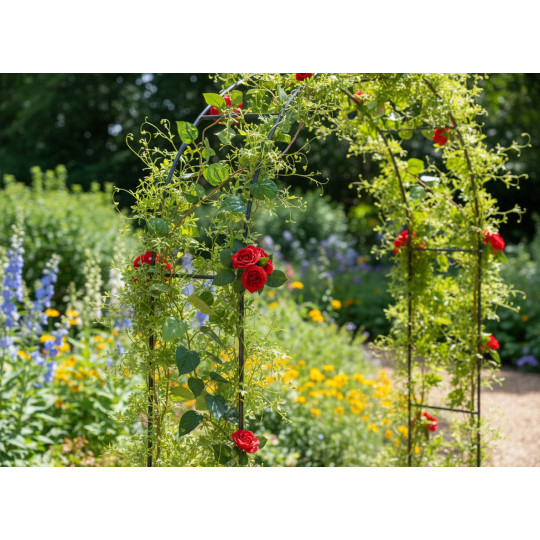 Pergolă de grădină 140 × 38 × 240 cm + ancore | Suport metalic pentru plante cățărătoare