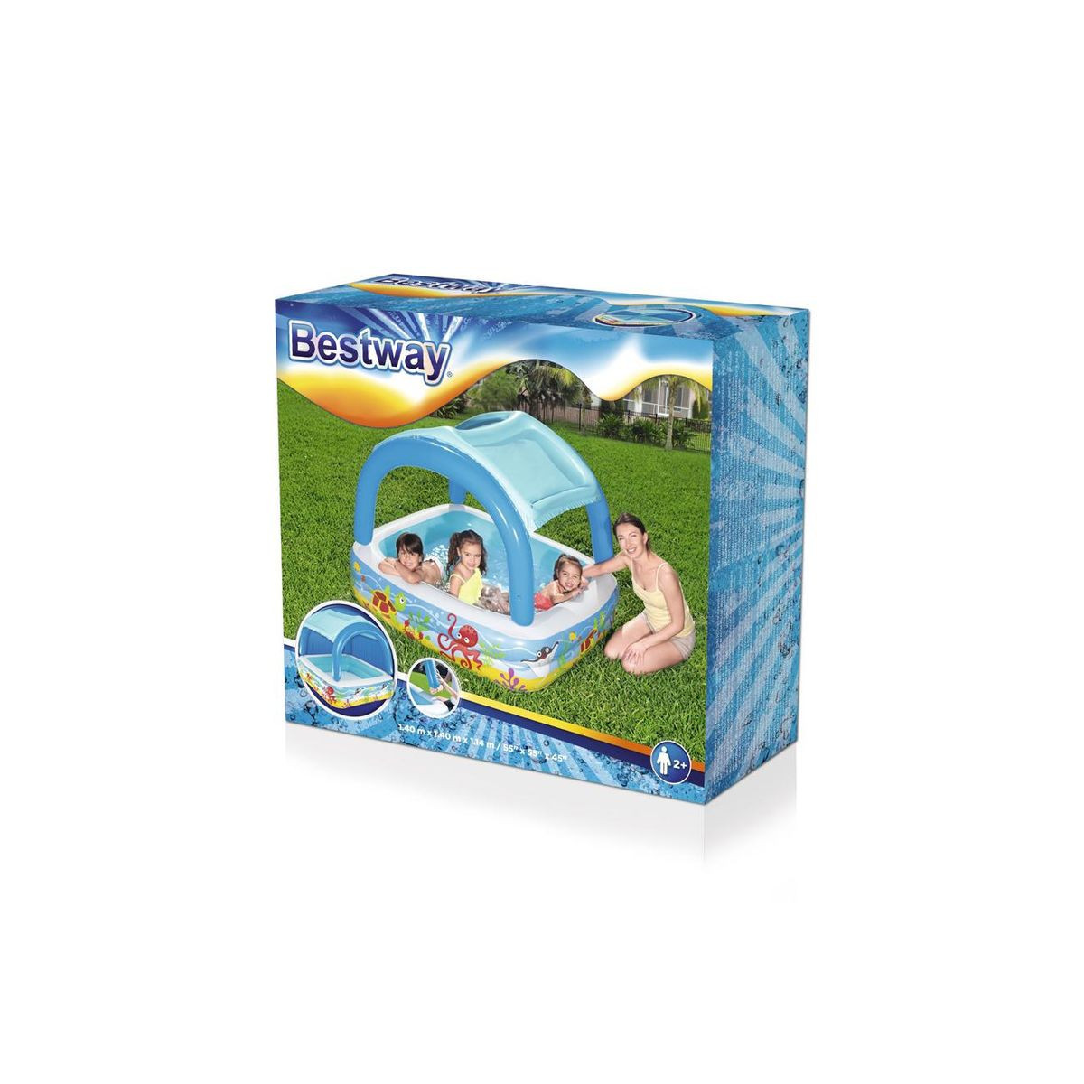 Piscina gonflabilă pentru copii Bestway Coral Reef cu umbrelă 147 × 147 × 122 cm