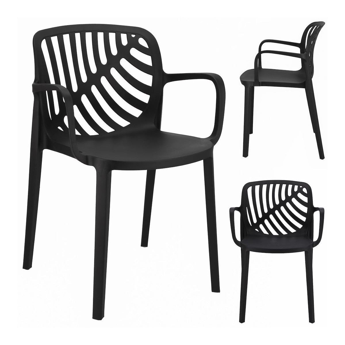 Scaun de grădină TEREV din plastic cu protecție UV – negru