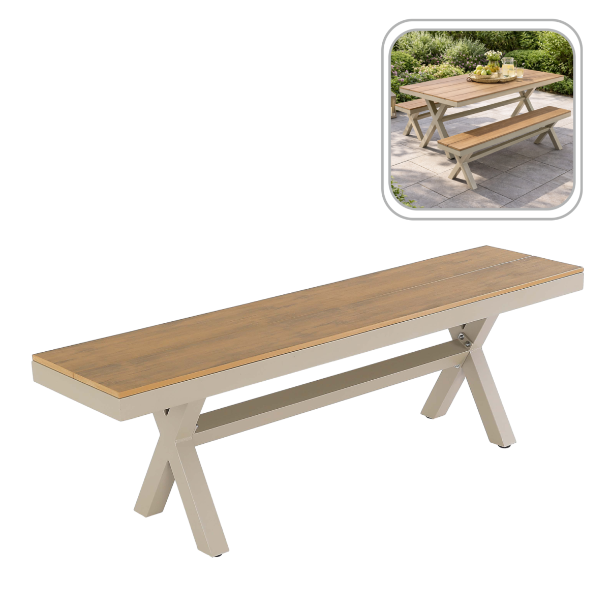 Bancă de grădină din aluminiu bej 150 × 36 × 47 cm