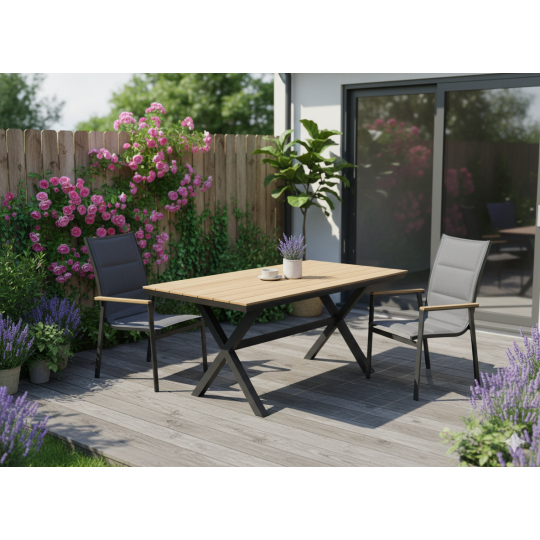 Mesea de grădină din aluminiu cu blat din Polywood gri închis 180 × 100 × 75 cm