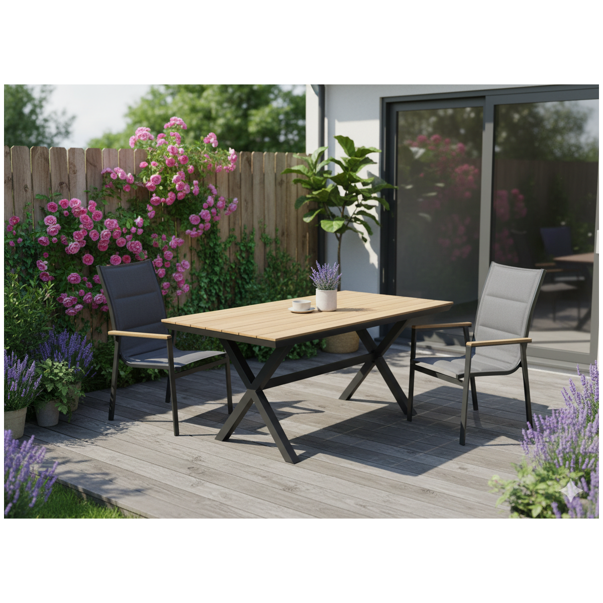Mesea de grădină din aluminiu cu blat din Polywood gri închis 180 × 100 × 75 cm