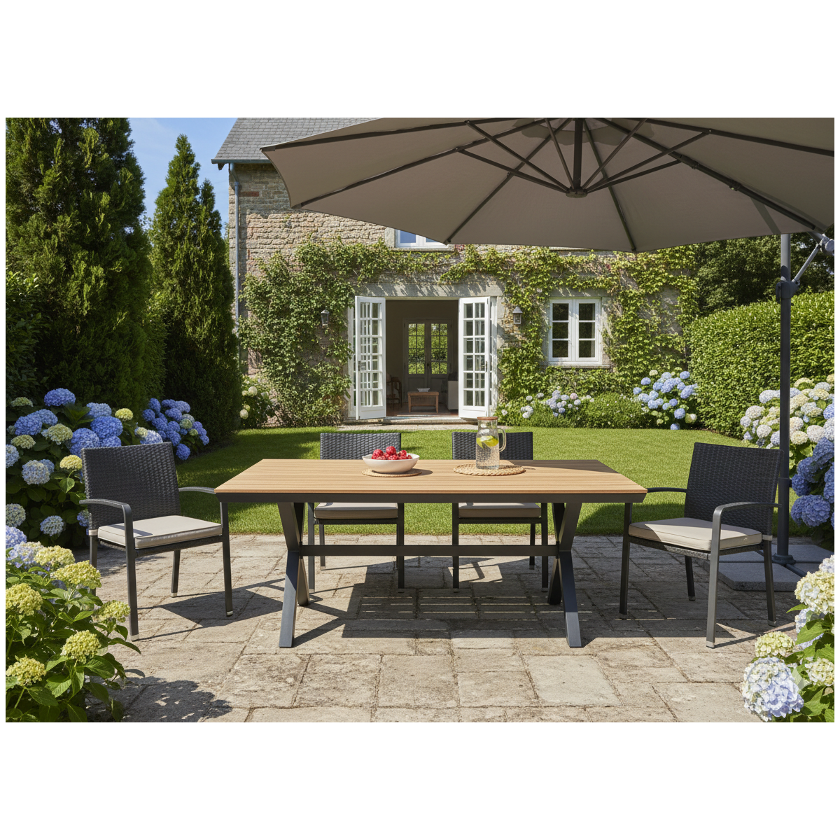 Mesea de grădină din aluminiu cu blat din Polywood gri închis 180 × 100 × 75 cm