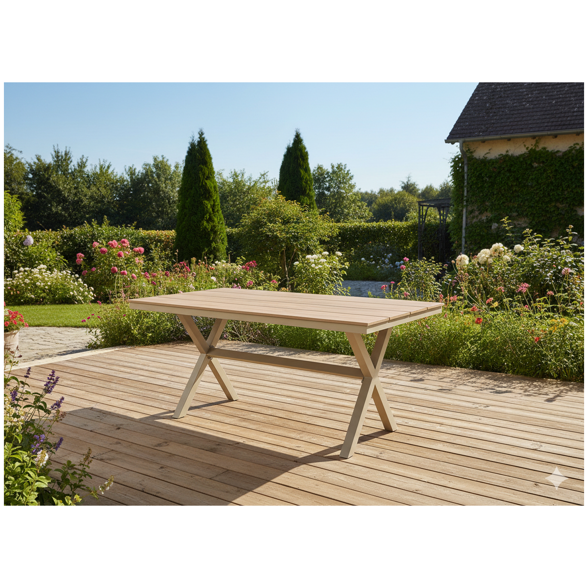 Meseșe de grădină din aluminiu bej 150 × 90 × 74 cm