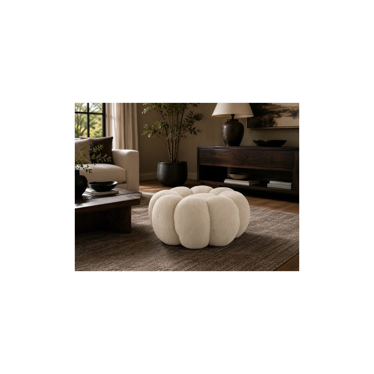 Beige pouf în formă de floare - 65 x 30 cm