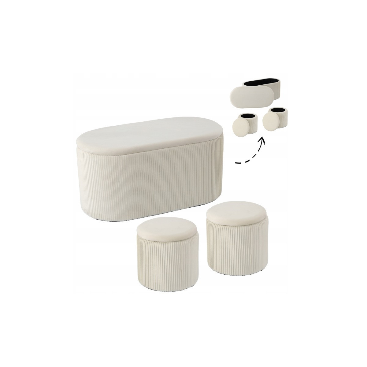 Taburete albe elegante, set de 3 piese