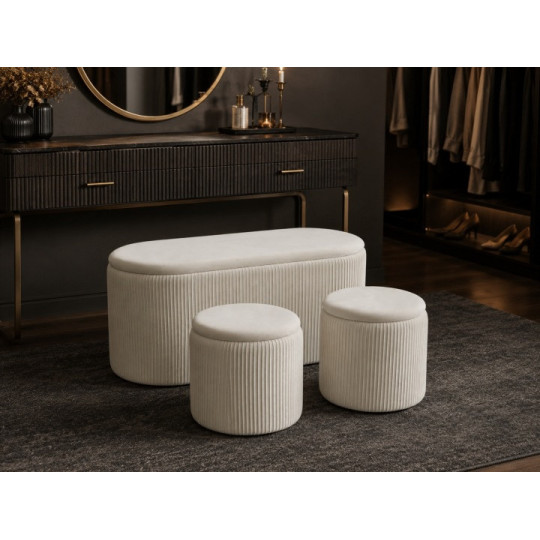Taburete albe elegante, set de 3 piese