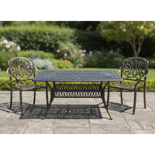 Zá garden aluminum table HASTINGS antique bronze 150 × 90 × 73 cm
