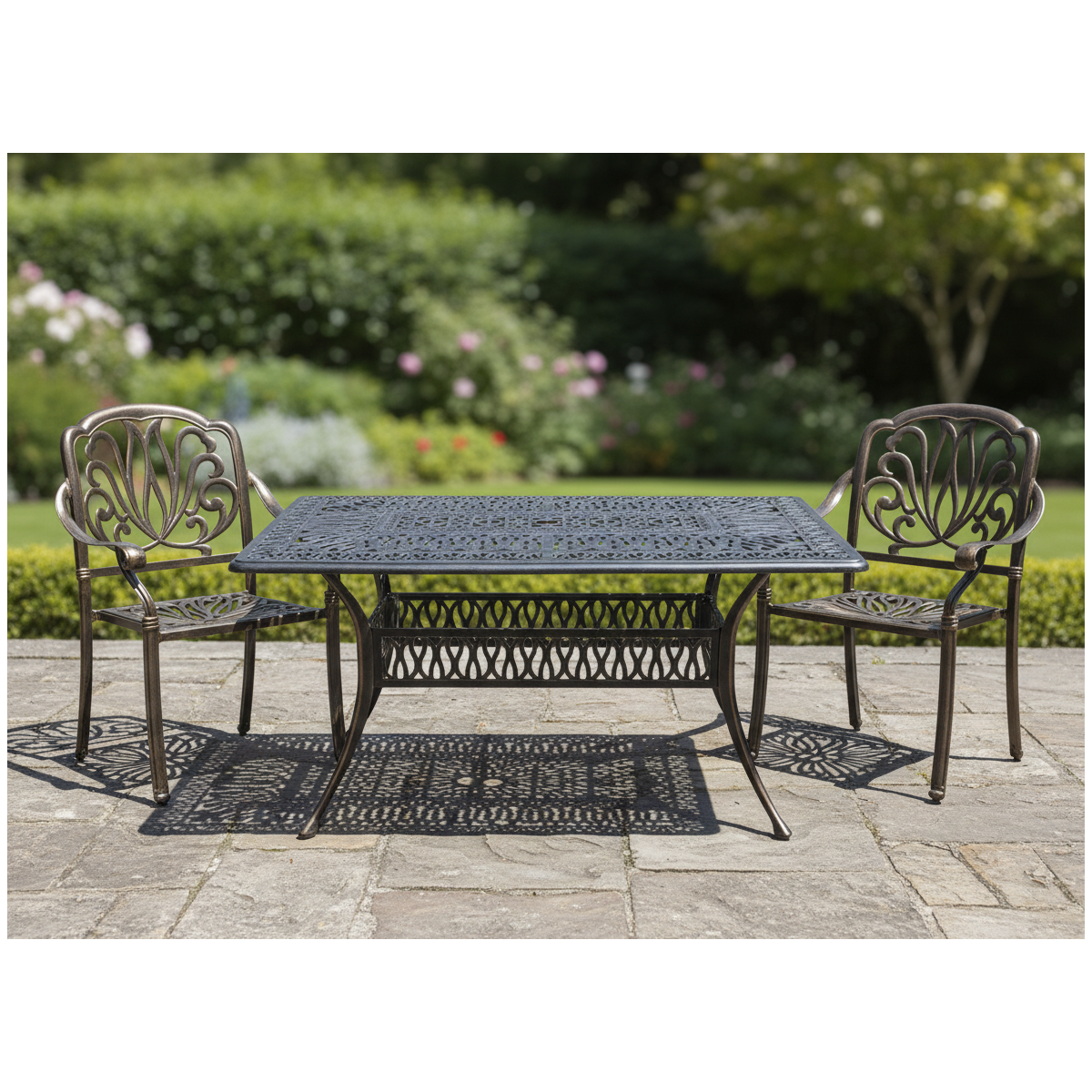 Zá garden aluminum table HASTINGS antique bronze 150 × 90 × 73 cm