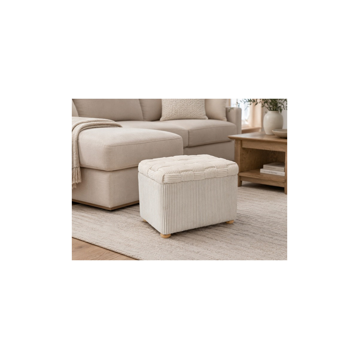Oblong taburetă tricotată 60 × 40 × 44 cm – bej