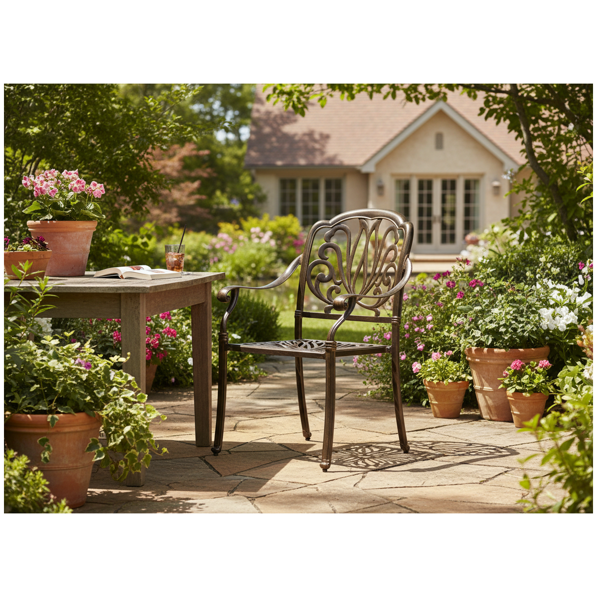 Scaun de grădină din aluminiu HASTINGS bronz antic 65 × 64 × 92 cm