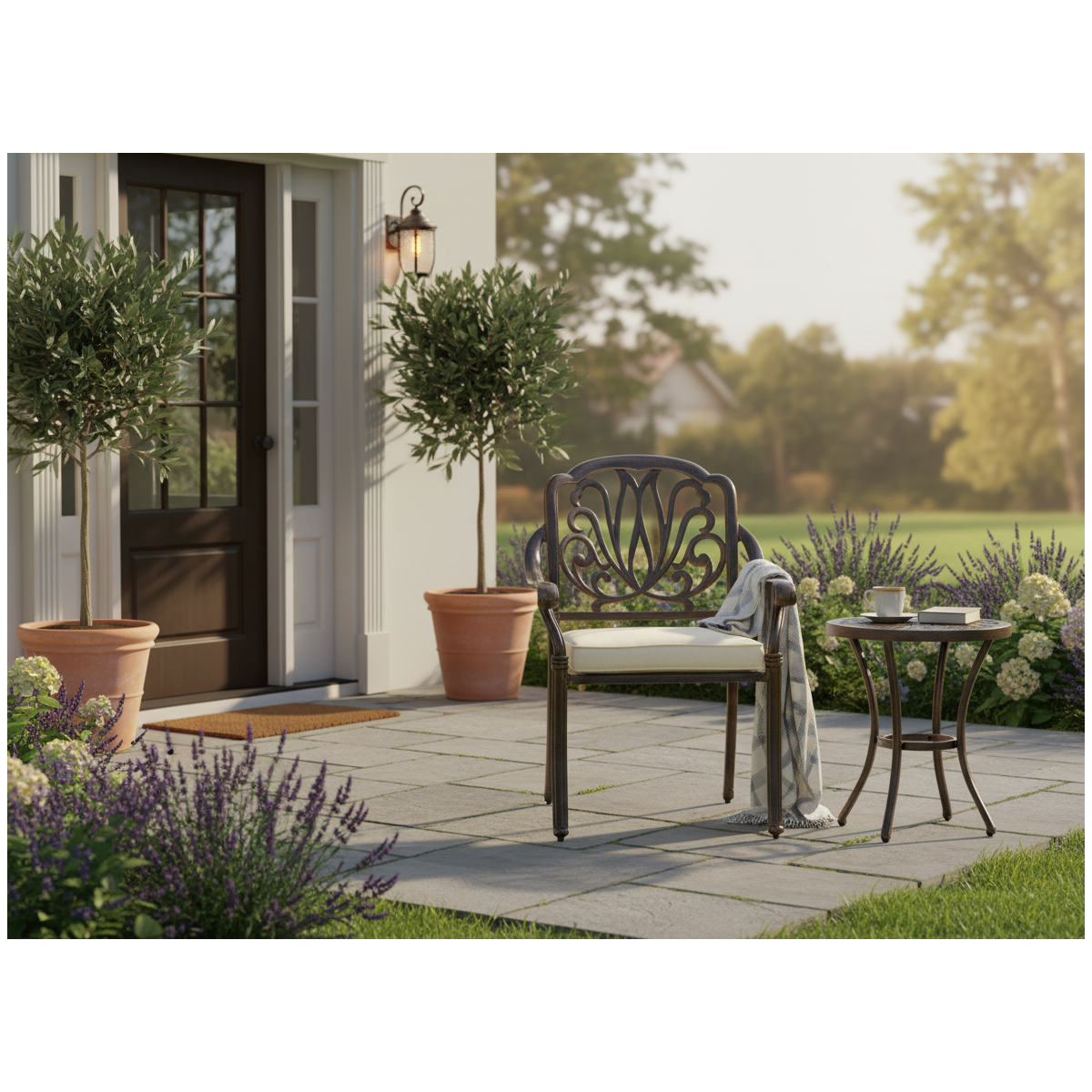 Scaun de grădină din aluminiu HASTINGS bronz antic 65 × 64 × 92 cm