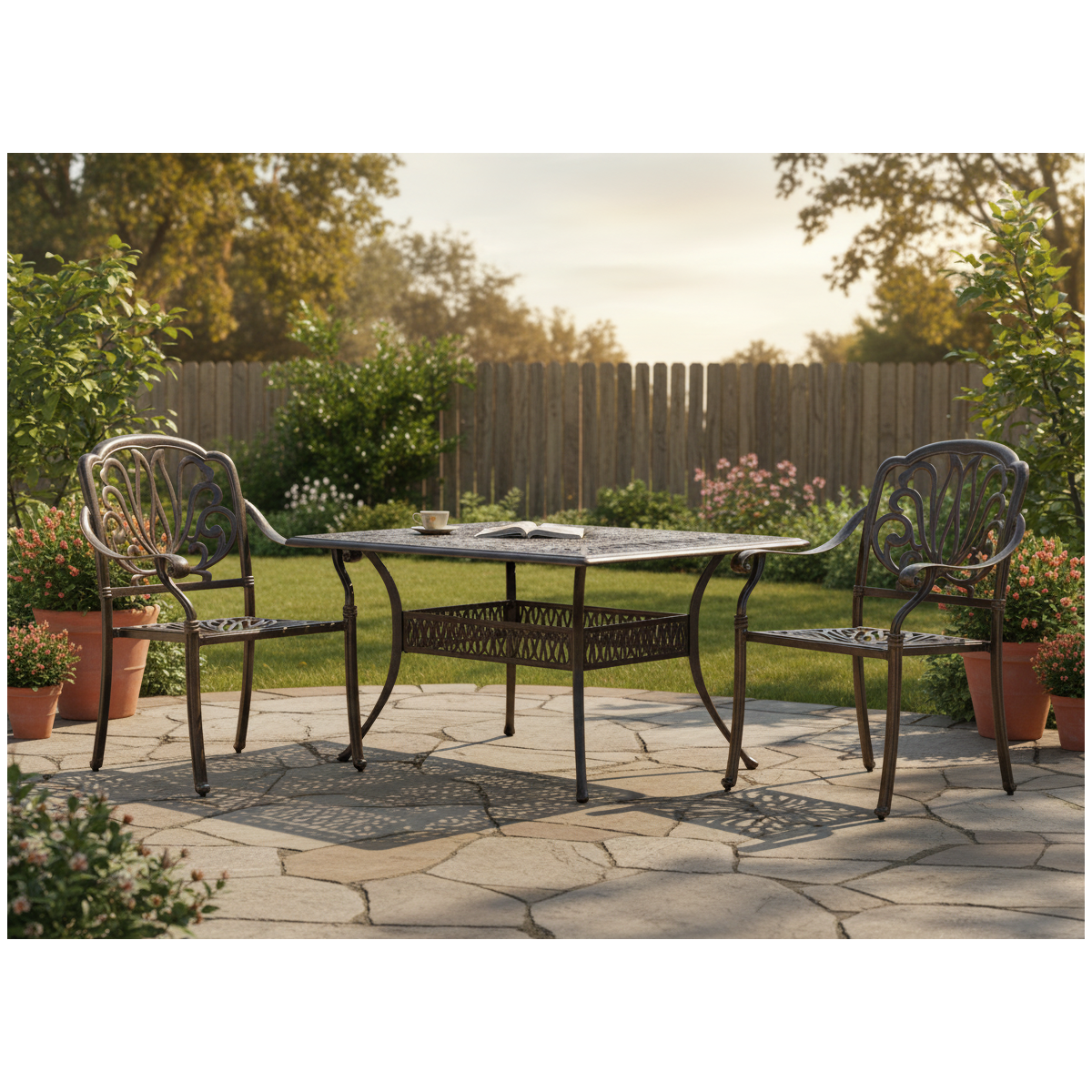 Scaun de grădină din aluminiu HASTINGS bronz antic 65 × 64 × 92 cm