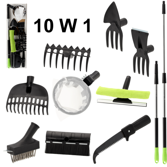 Set de unelte pentru grădină 10 în 1 cu mâner telescopic
