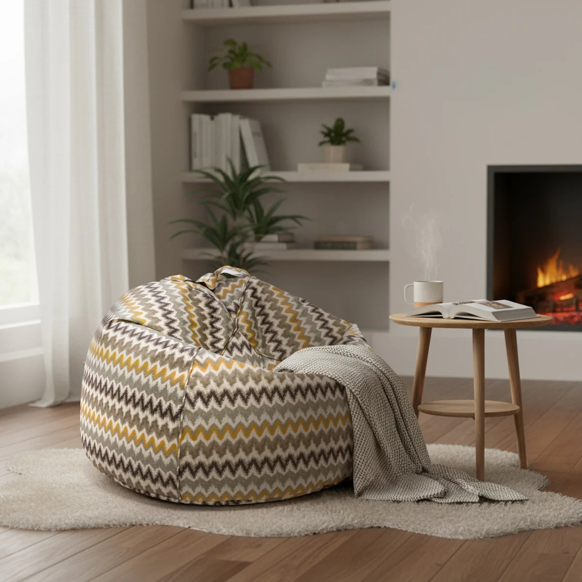 Fotoliu puf Sakwa M Modern Outdoor Zygzaki, culoare galbenă