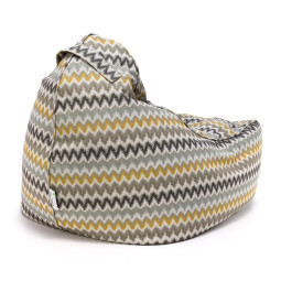 Fotoliu puf cu motiv aztec, culoare galbenă.